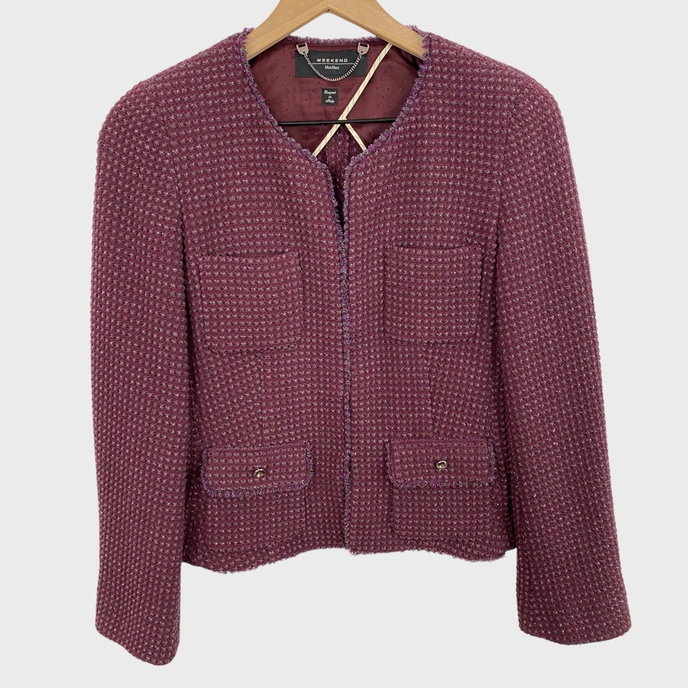 Weekend Max Mara Purple Fringe Trim Blazer Jacket US size 6